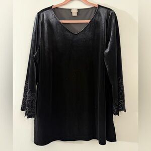 Chico's Black Velvet Blouse with Embroidered Sleeves